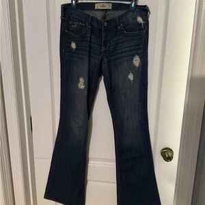 Hollister Dark Blue Distressed Flare Jeans